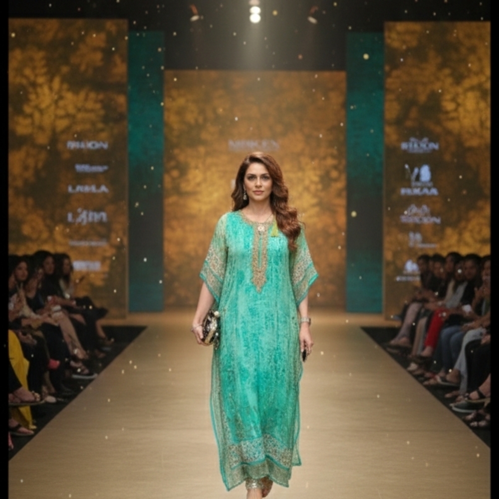 Elegant Teal Embroidered Kaftan